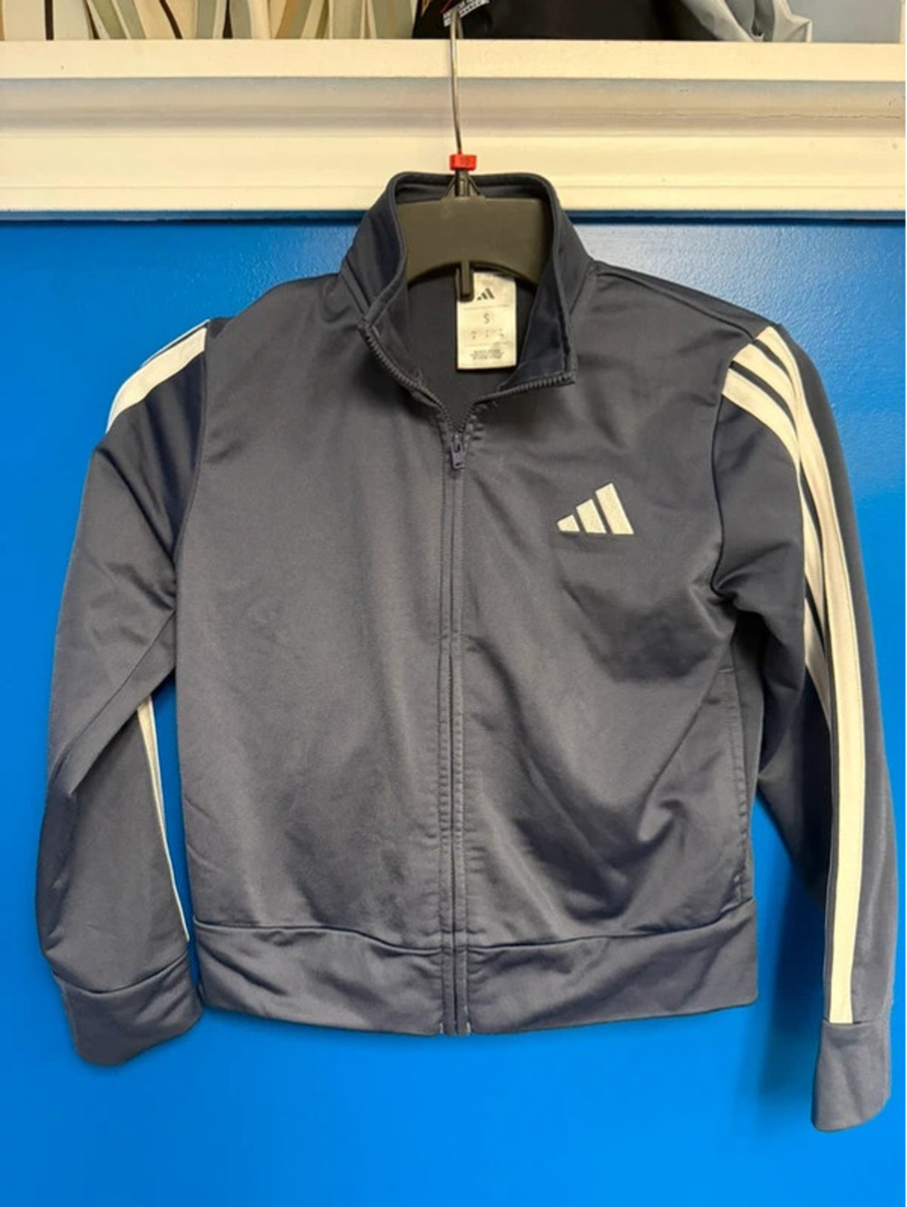 Adidas Youth 3-Stripes Full Zip Track Jacket Dark Grey Slate Size S (8)